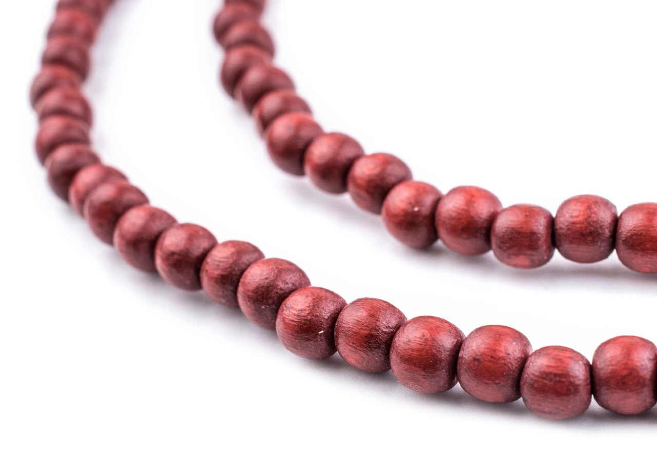 The Bead Chest Natural 6mm Wooden Beads in Red - Cherry for Jewelry Making – Round Loose Wood Spacer Beads I Approximately 75 Beads